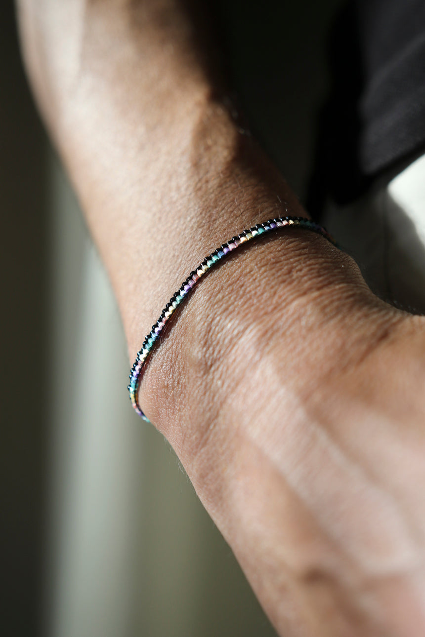 Rainbow & Black Beaded Loom Bracelet
