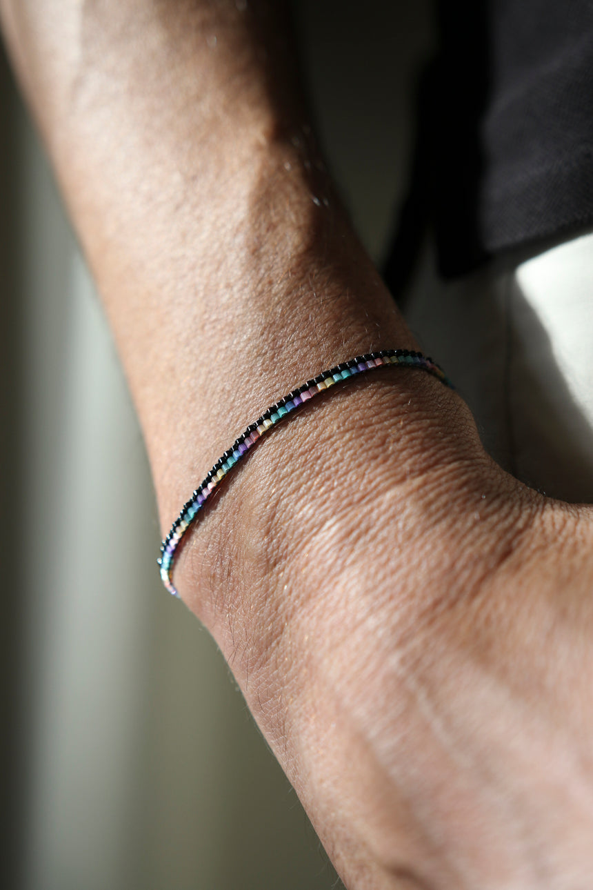 Rainbow & Black Beaded Loom Bracelet