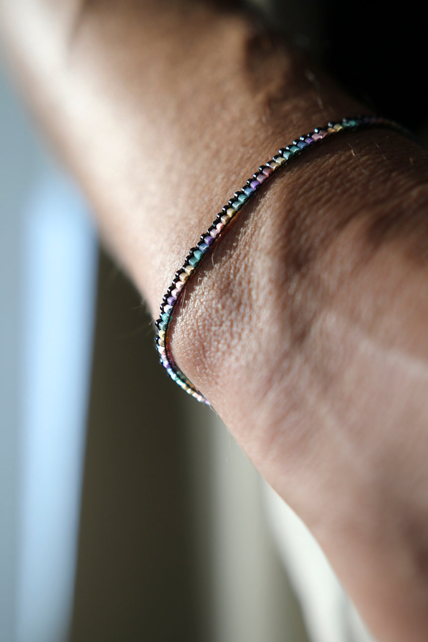 Rainbow & Black Beaded Loom Bracelet
