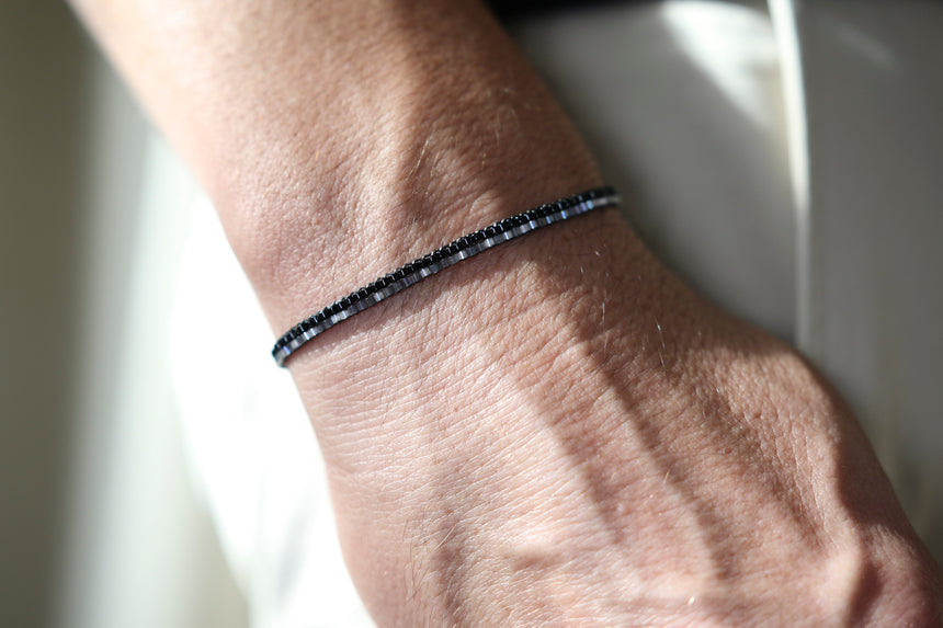 Black & Grey Beaded Loom Bracelet