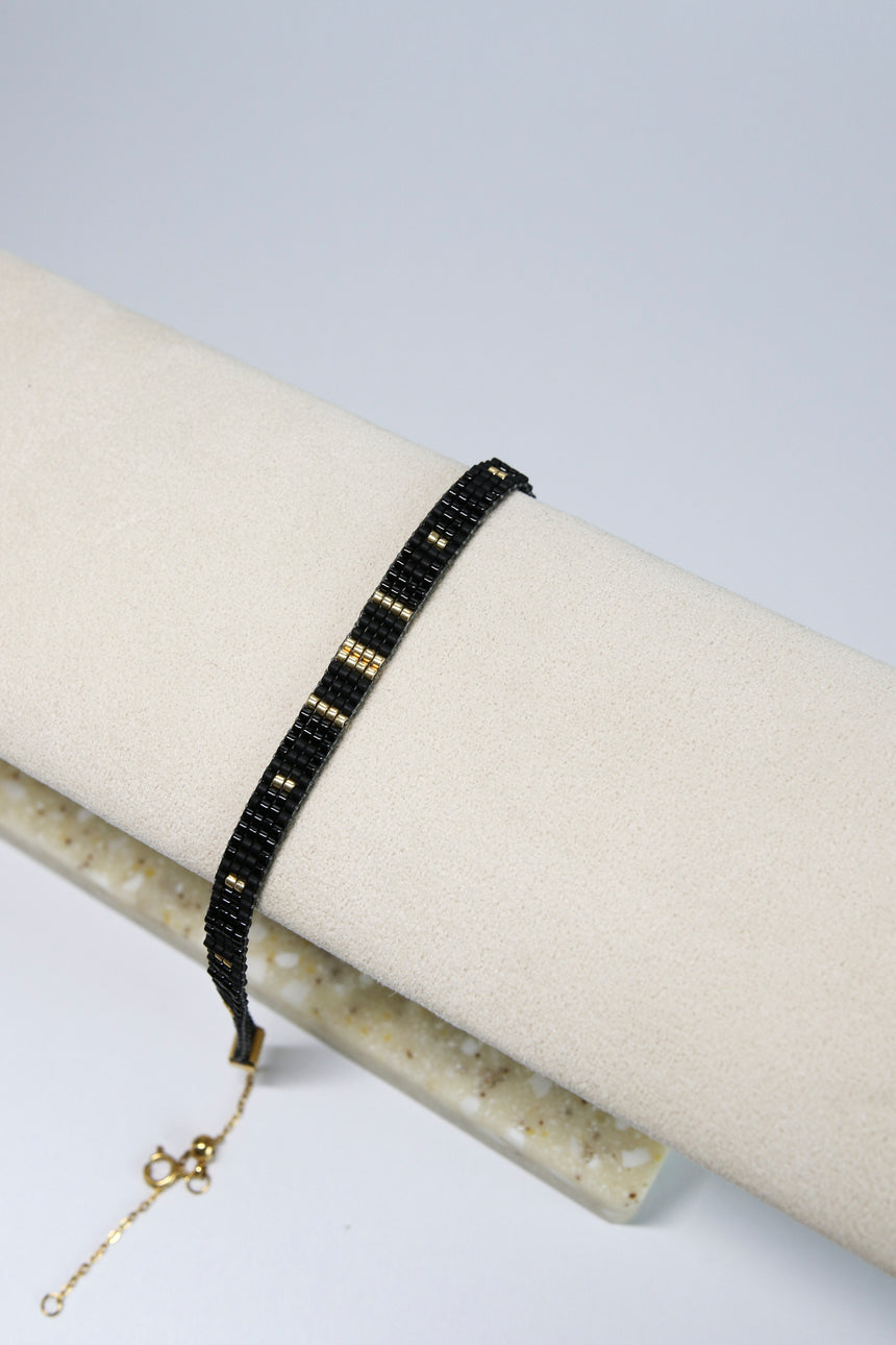 Black & Gold Column Beaded Loom Bracelet