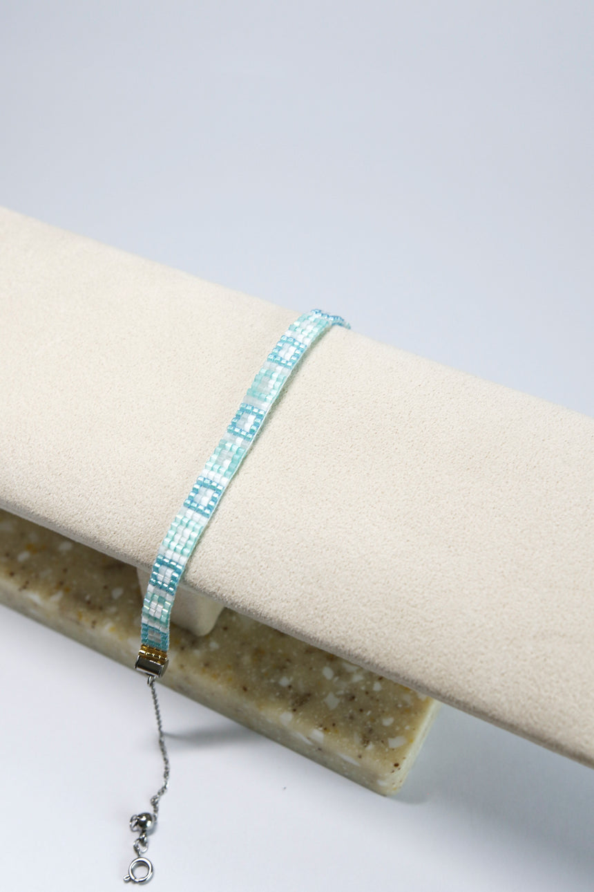 Blue & White Beaded Loom Bracelet