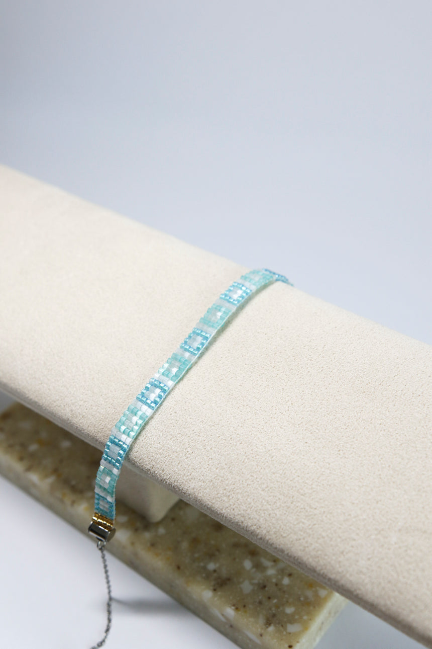 Blue & White Beaded Loom Bracelet
