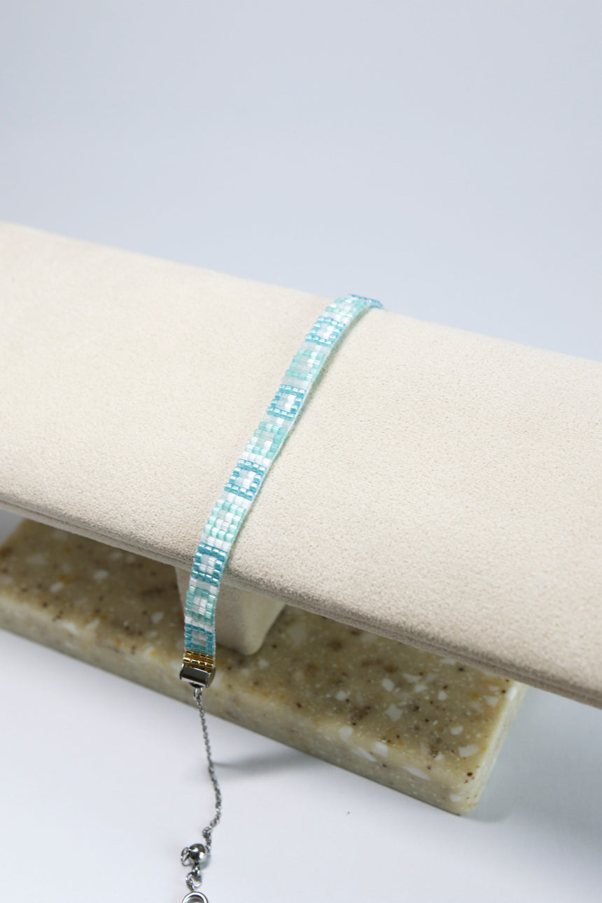 Blue & White Beaded Loom Bracelet