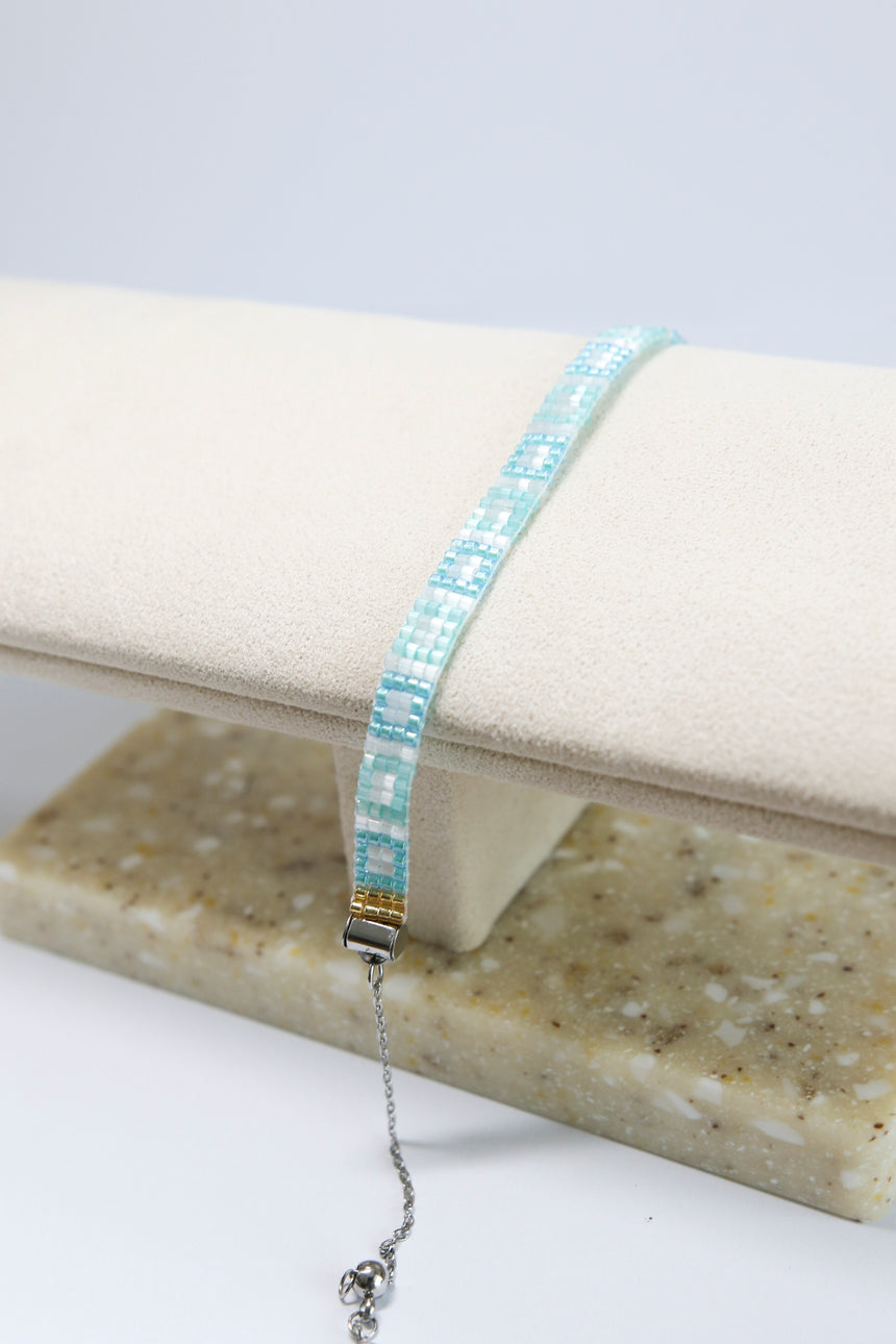 Blue & White Beaded Loom Bracelet