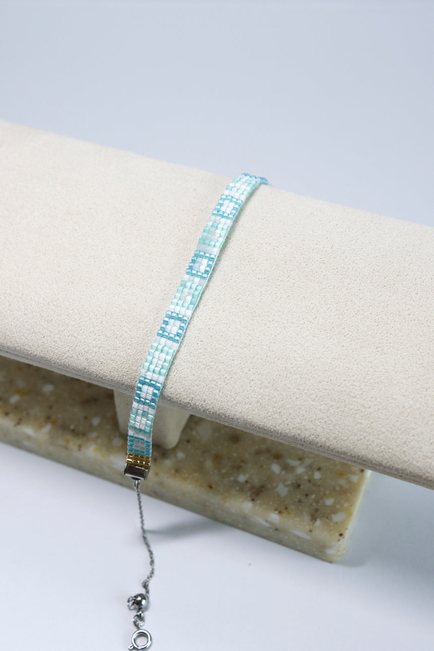 Blue & White Beaded Loom Bracelet