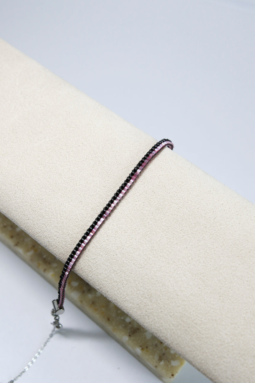 Black Pink Beaded Loom Bracelet