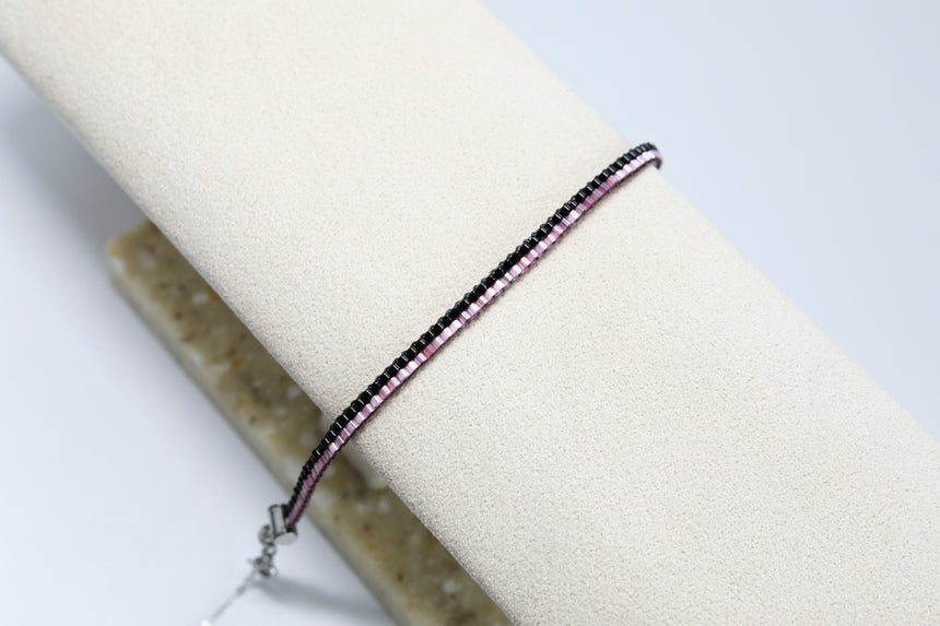 Black Pink Beaded Loom Bracelet