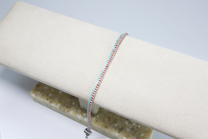 Rose Gold & Blue Beaded Loom Bracelet