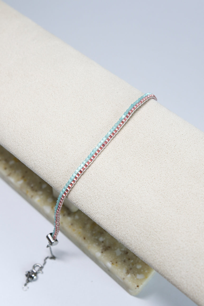 Rose Gold & Blue Beaded Loom Bracelet