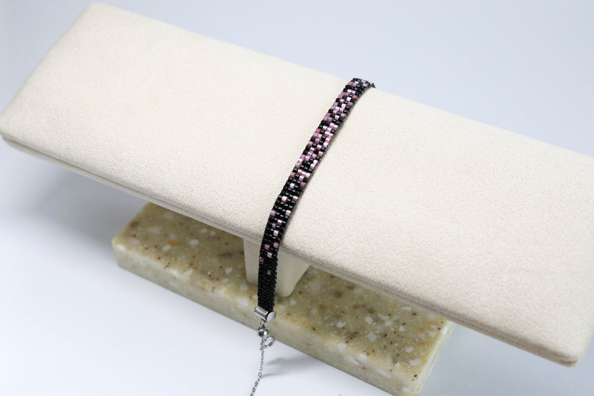 Black Pink Ombre Beaded Loom Bracelet
