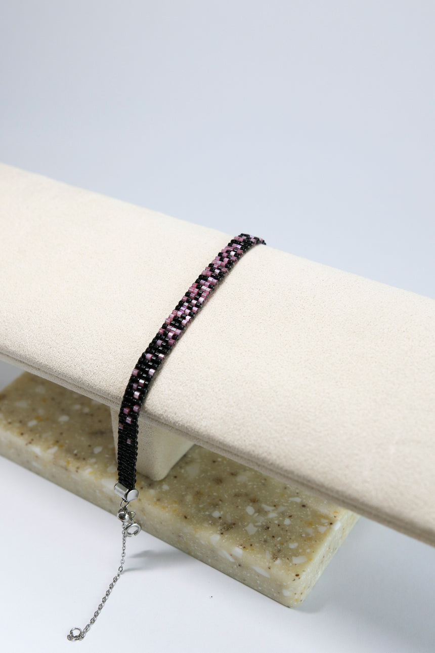 Black Pink Ombre Beaded Loom Bracelet
