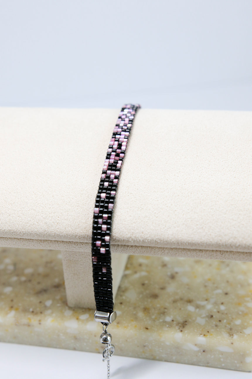 Black Pink Ombre Beaded Loom Bracelet