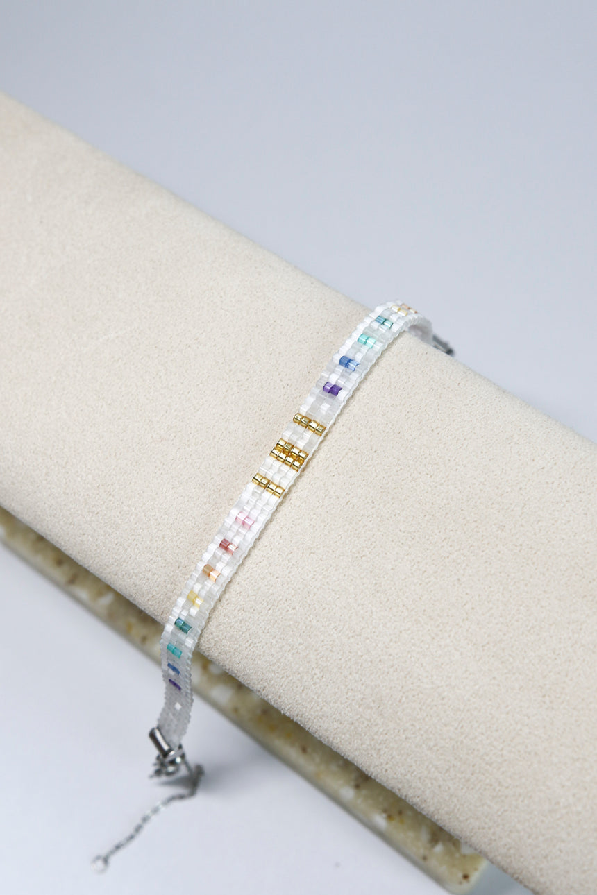 Rainbow On White Beaded Loom Bracelet