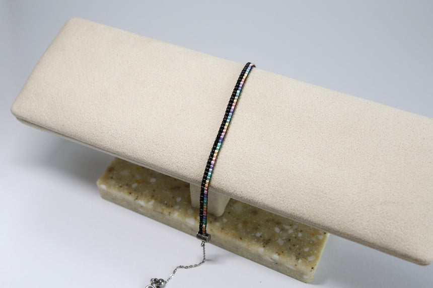 Rainbow & Black Beaded Loom Bracelet