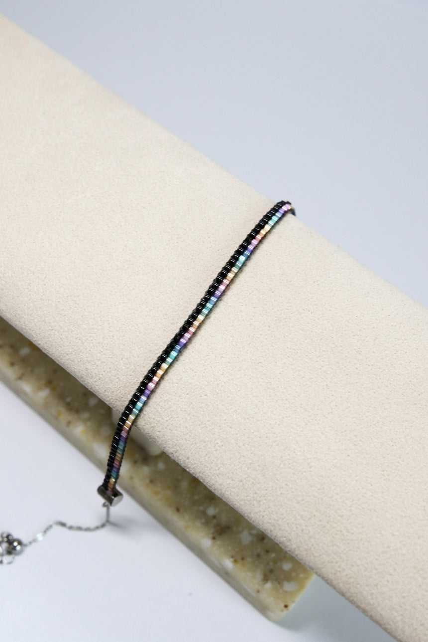 Rainbow & Black Beaded Loom Bracelet