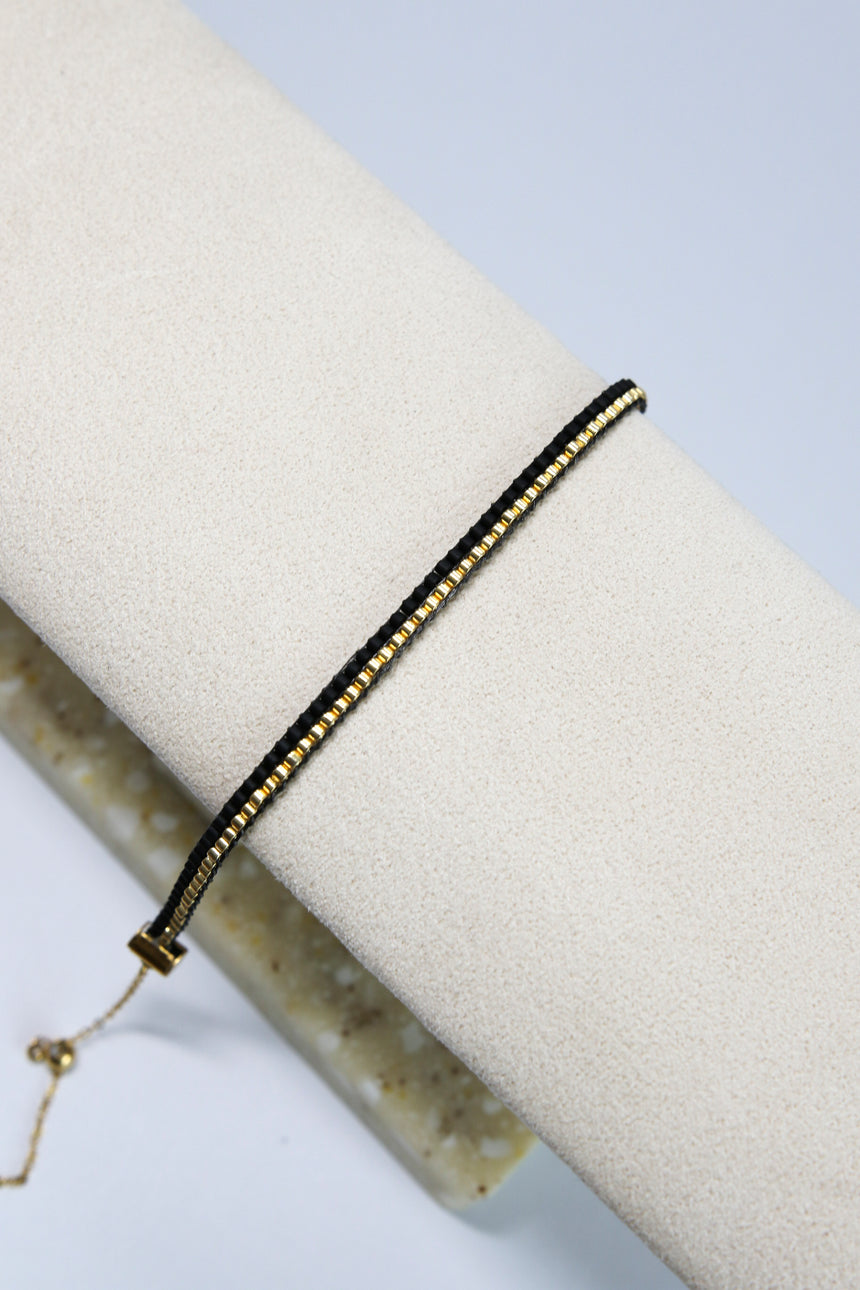 Black & Gold Beaded Loom Bracelet