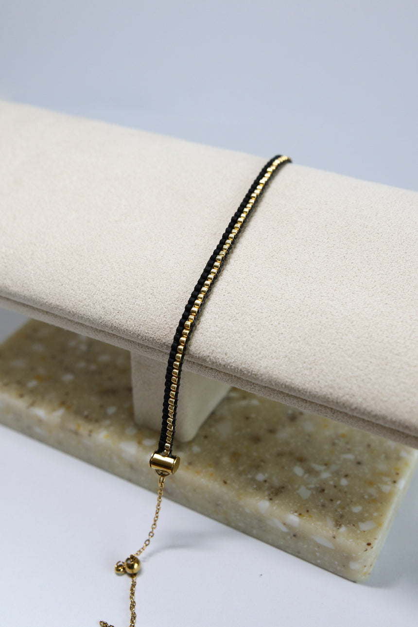Black & Gold Beaded Loom Bracelet