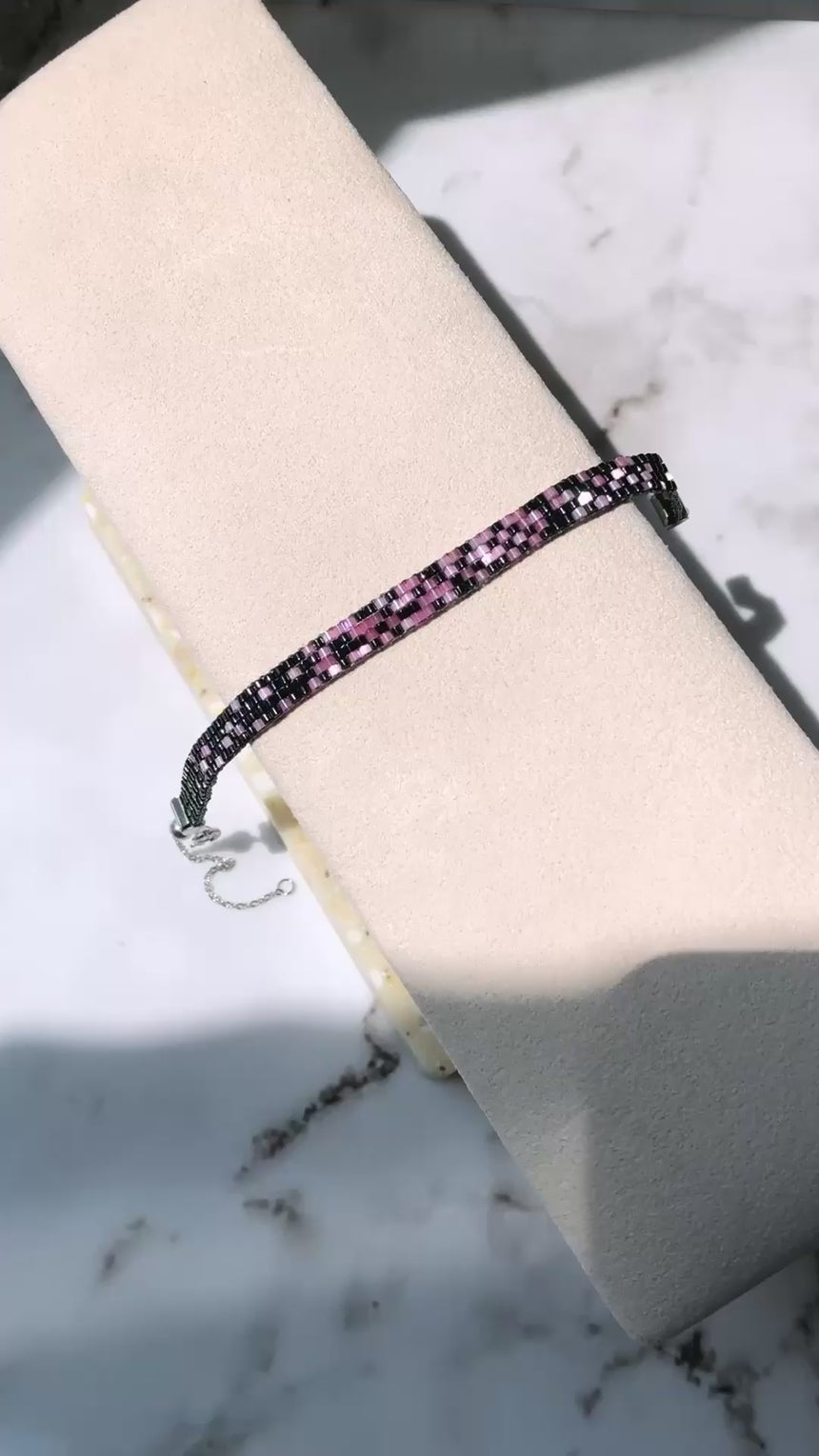 Black Pink Ombre Beaded Loom Bracelet