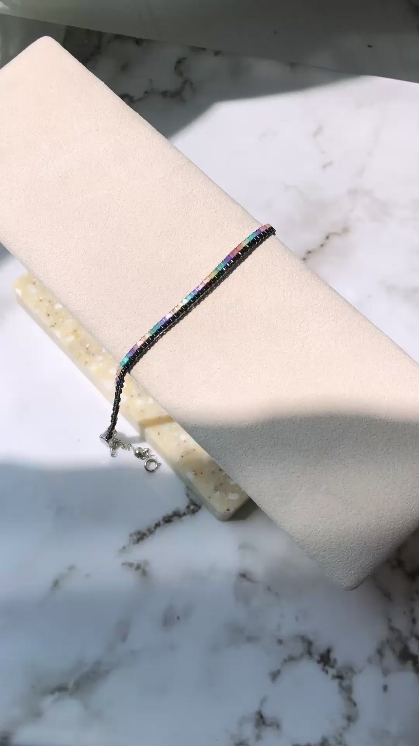 Rainbow & Black Beaded Loom Bracelet
