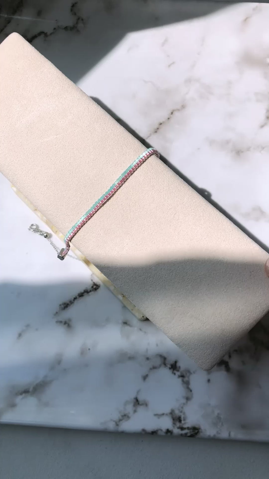 Rose Gold & Blue Beaded Loom Bracelet