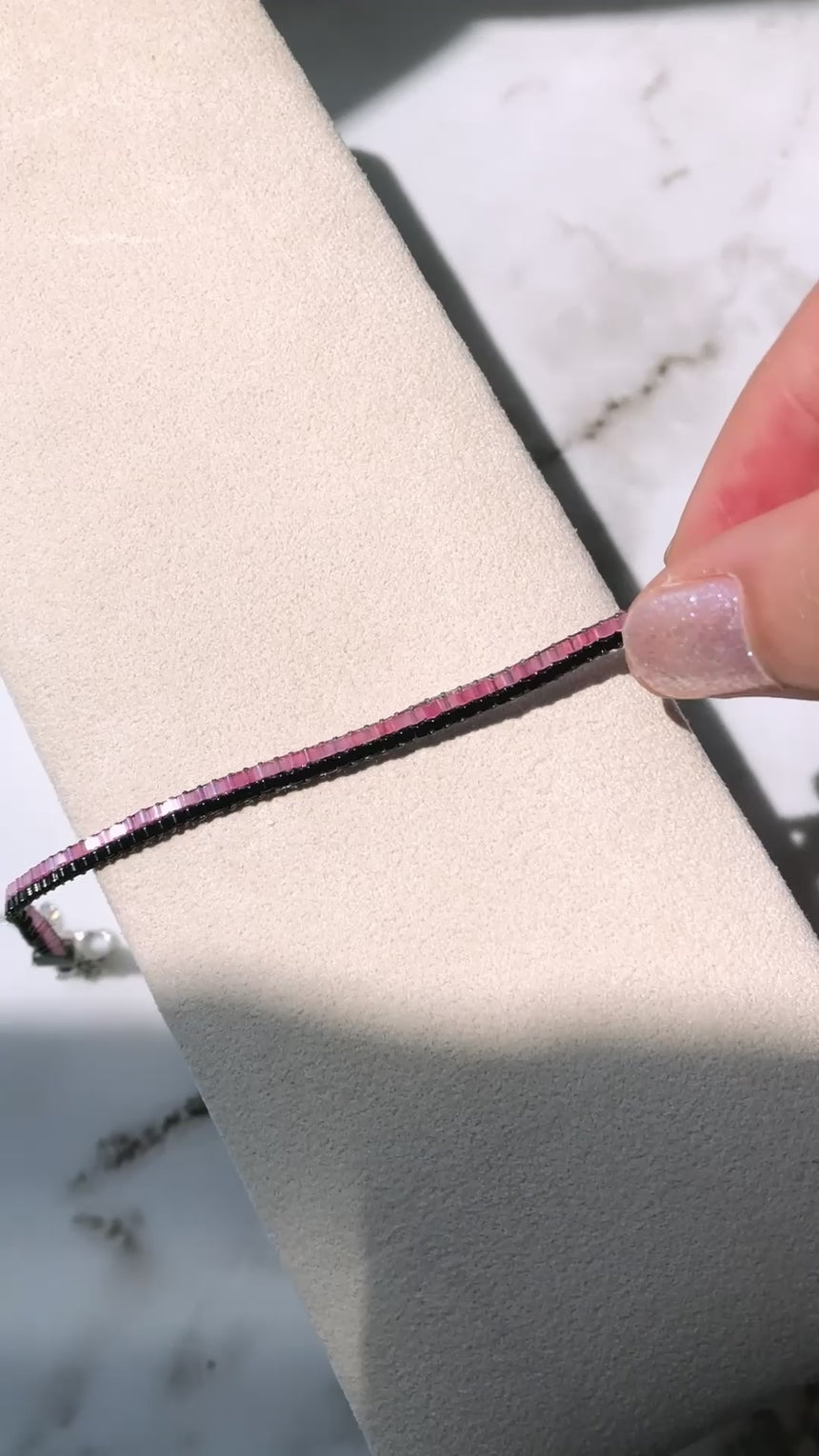 Black Pink Beaded Loom Bracelet
